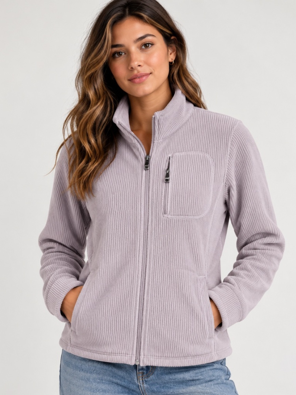 Andrew Marc Light Lavender Ribbed Full-Zip Utility Jacket